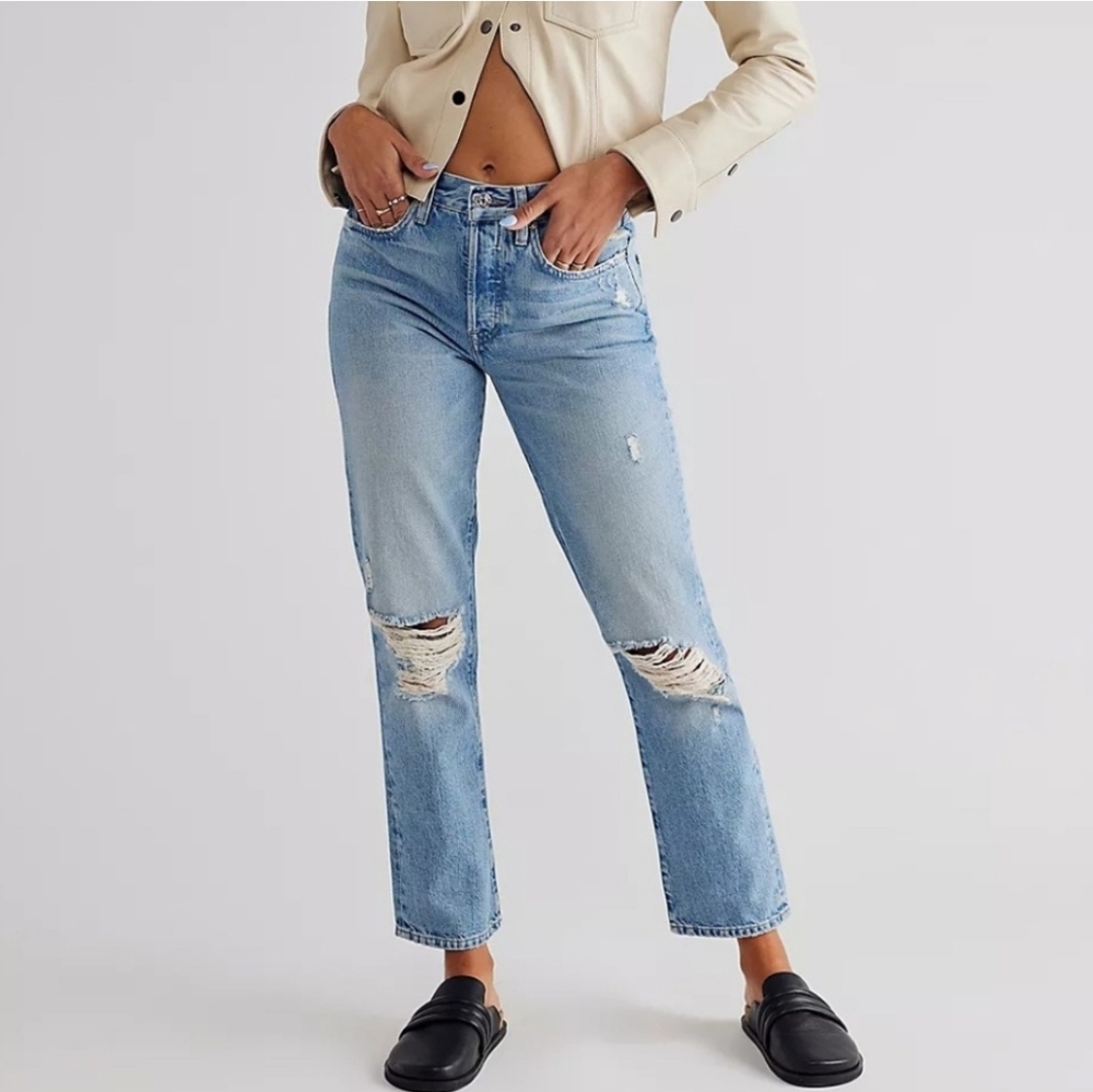 Edwin CAI Classic Straight Leg Distressed Blue Jeans Size 27